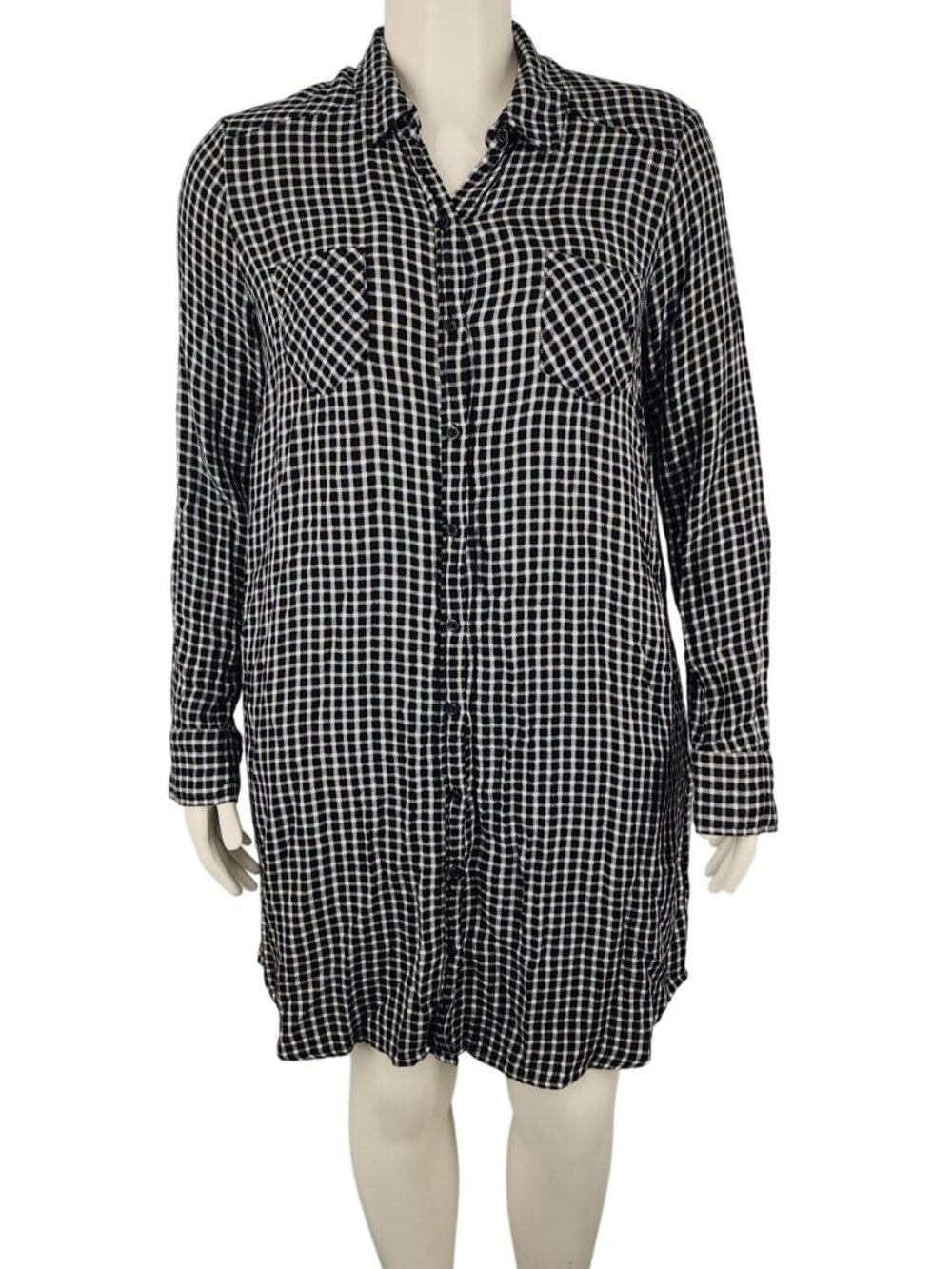 Women's Merona Black White Check Button Down Shirt Dress Size XL Pockets
